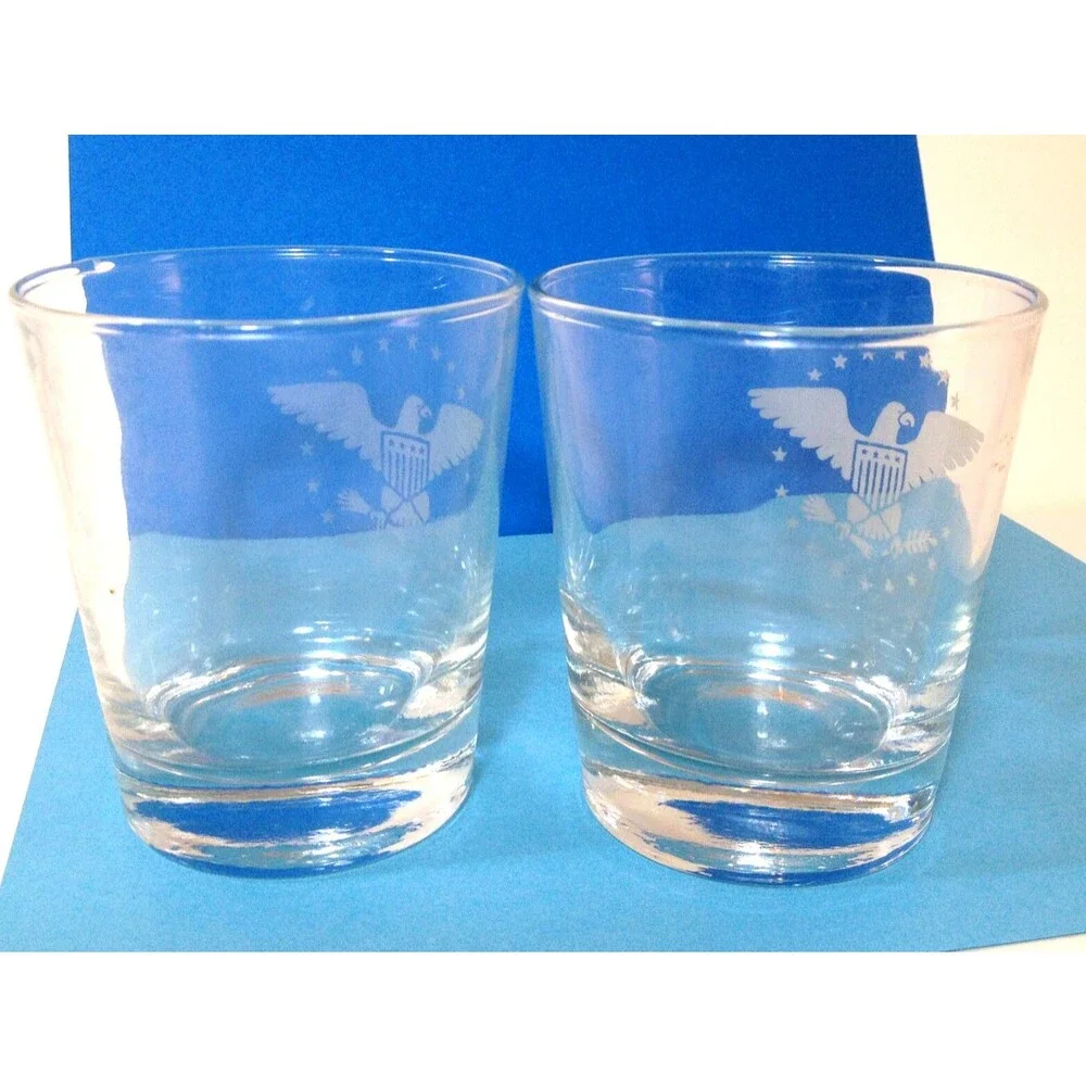 2 Vintage Eagle Bourbon Rocks Glass Barware 10 oz 4